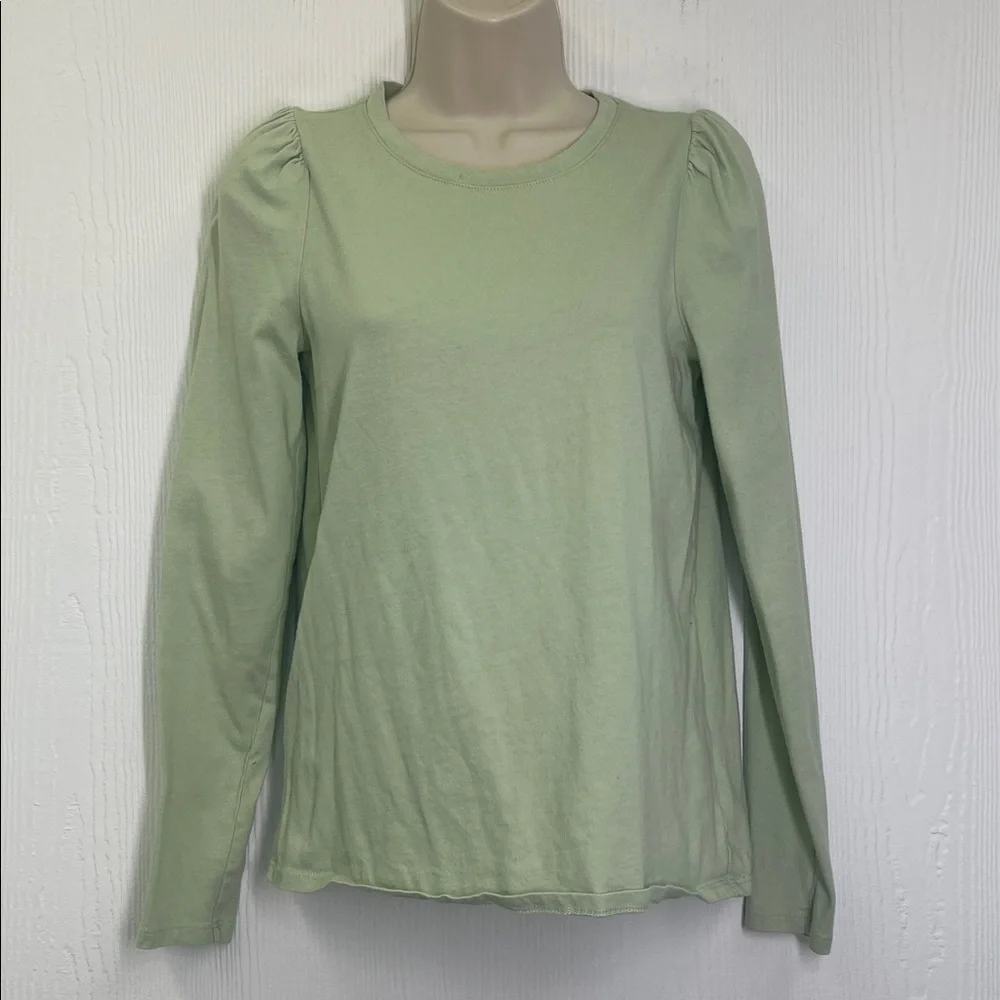 Madewell - Easy Puff Light Green Crewneck Long Sleeve Lightweight Blouse SZ XS